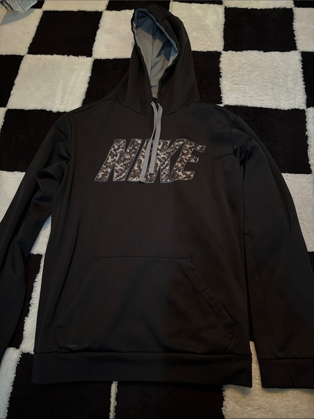 Nike Black Hoodie with Gray Camo Logo